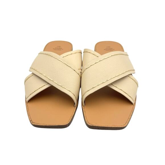 Oasis Society Neutral Cream Vegan Faux Leather Criss Cross Strappy Slide Sandals - Picture 3 of 12
